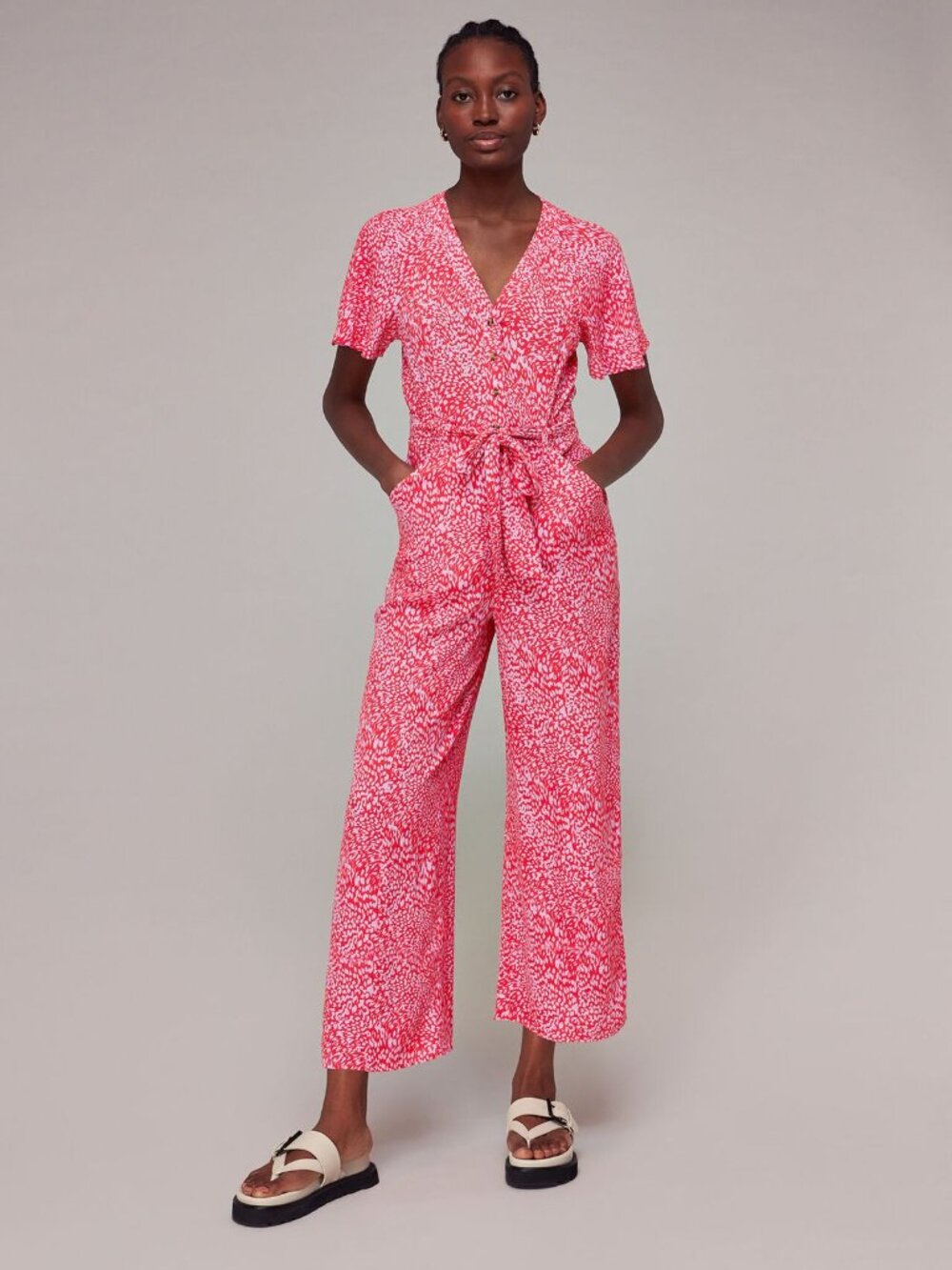 Whistles Pink & Red Leopard Patterned Jumpsuit - Sz US 4 / UK 8